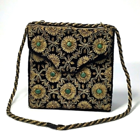 Vintage Indian Handmade Jades Embellished With Metallic Gold Details Purse - Picture 14 of 14